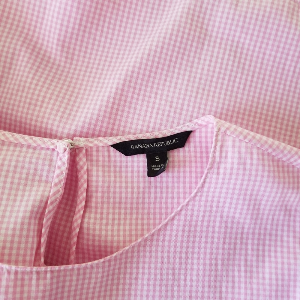Banana Republic Gingham Round Neck Short Sleeve Cotton Top Pink Size S S… - Picture 4 of 5